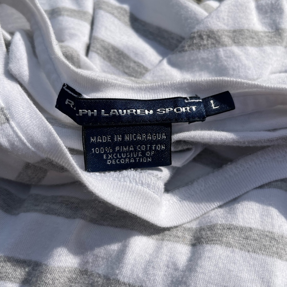 Ralph Lauren Sport grey, white stripe V neck Tee Shirt 100% Pima cotton Large - Picture 10 of 12